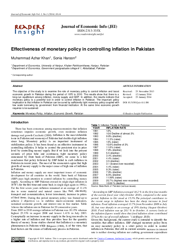 (PDF) Effectiveness of Monetary Policy in Controlling Inflation