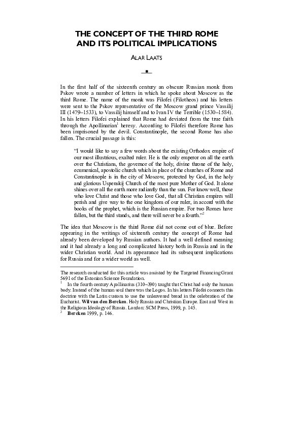 (PDF) The Concept of the Third Rome and its Political Implications