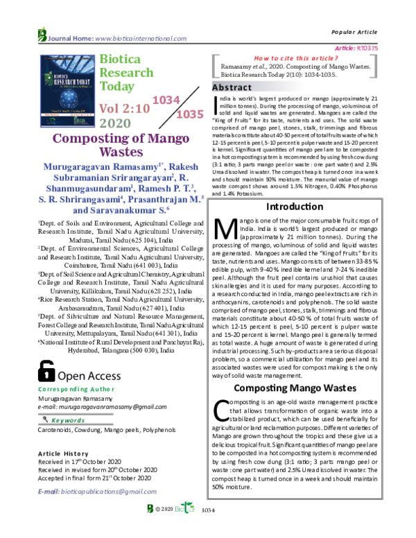 (PDF) Composting of Mango Wastes