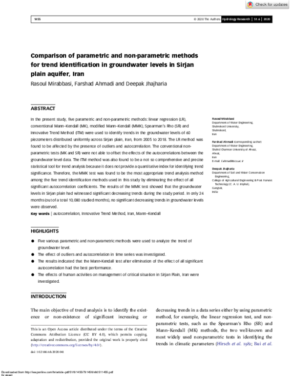 (PDF) Comparison of parametric and non-parametric methods for trend ...