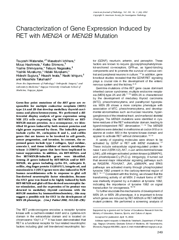 (PDF) Characterization of Gene Expression Induced by RET with MEN2A or ...