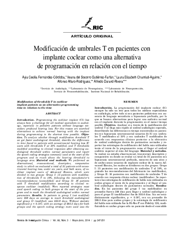 (PDF) [Modification of thresholds T in cochlear implant patients as an ...