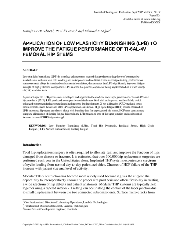 (PDF) Application of Low Plasticity Burnishing (LPB) to Improve the ...