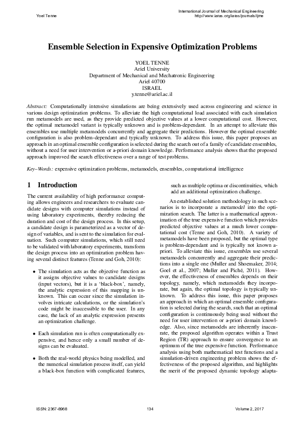 (PDF) Ensemble Selection in Expensive Optimization Problems