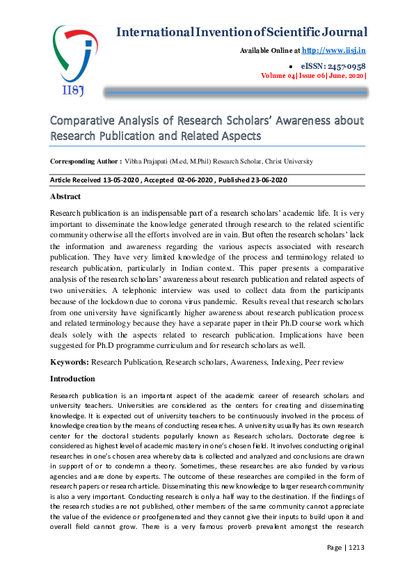 (PDF) A Comparative Analysis of Research Scholars’ Awareness about ...