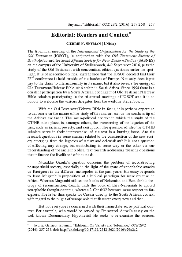 (PDF) Readers and Context