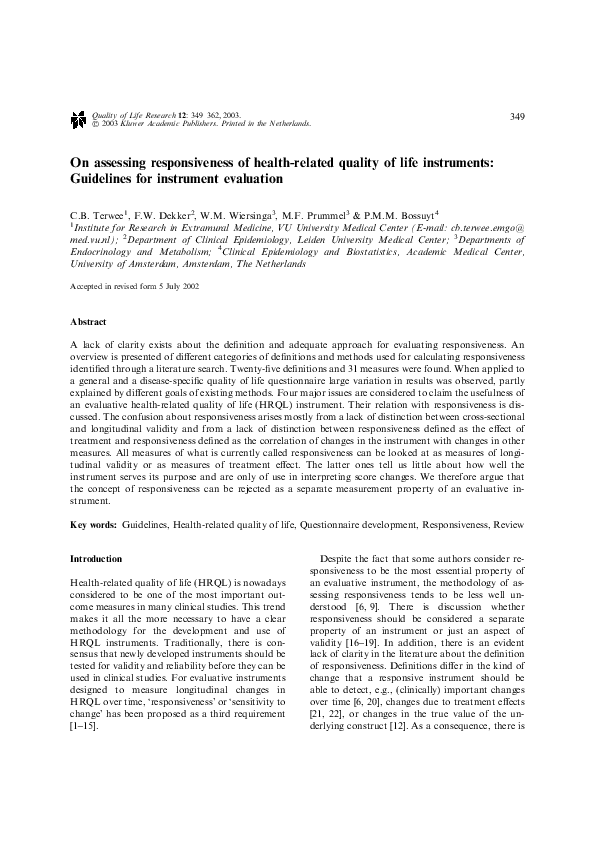 (PDF) On assessing responsiveness of health-related quality of life ...