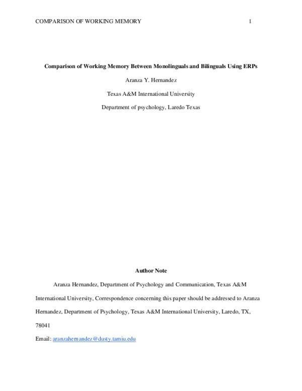 (PDF) COMPARISON OF WORKING MEMORY