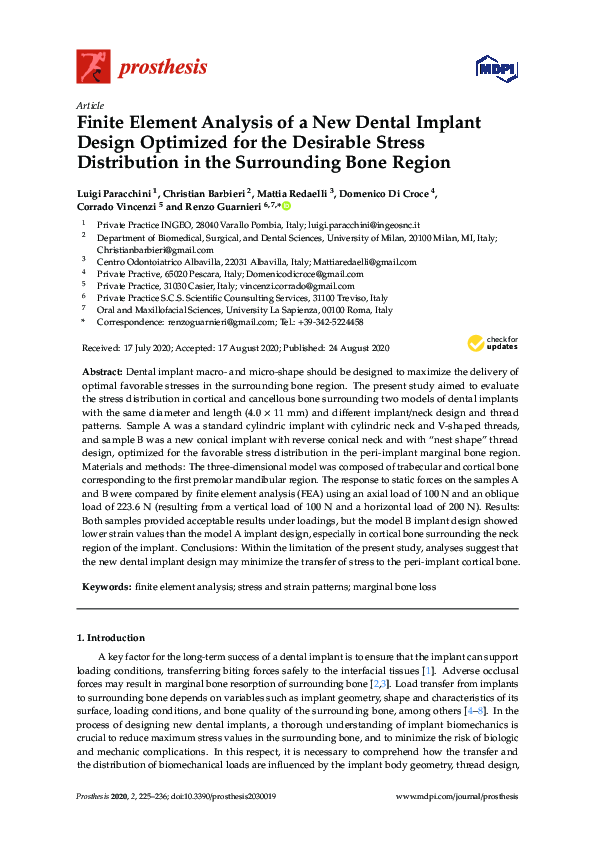 (PDF) Finite Element Analysis of a New Dental Implant Design Optimized ...