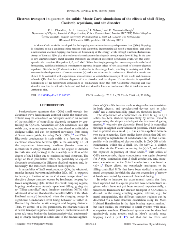 (PDF) Electron transport in quantum dot solids: Monte Carlo simulations ...