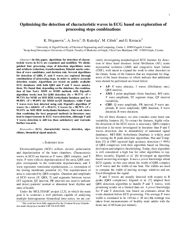 (PDF) Optimizing the detection of characteristic waves in ECG based on ...