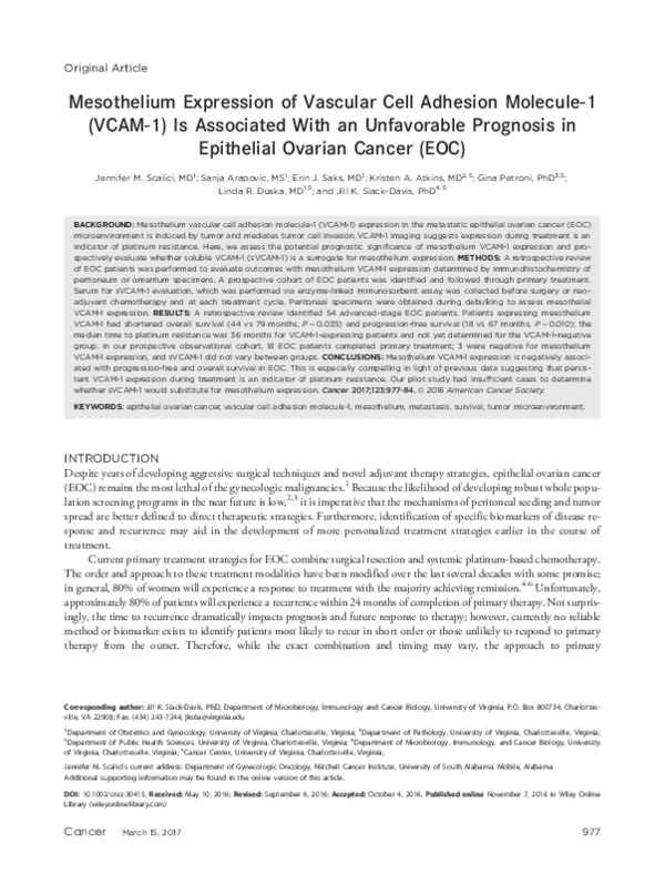 (PDF) Mesothelium expression of vascular cell adhesion molecule-1 (VCAM ...
