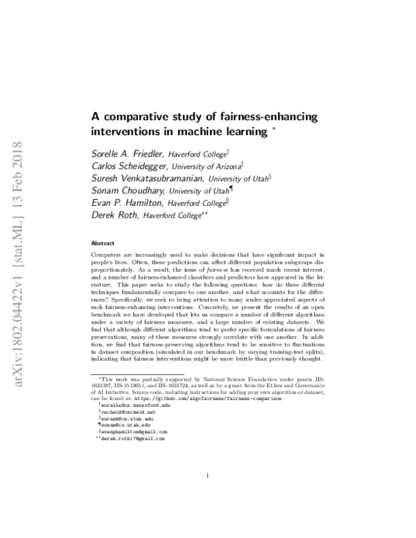 (PDF) A comparative study of fairness-enhancing interventions in ...