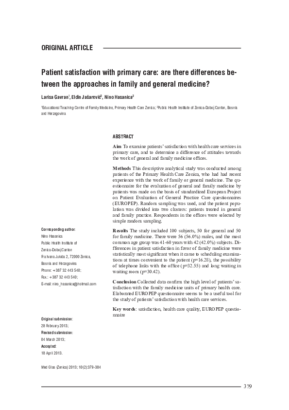 (PDF) Patient satisfaction with primary care: are there differences ...
