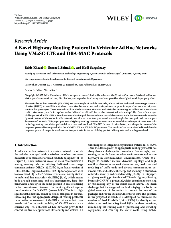 (PDF) A Novel Highway Routing Protocol in Vehicular Ad hoc Networks