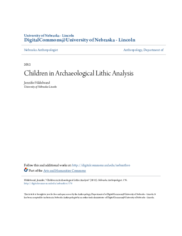 (PDF) Children in Archaeological Lithic Analysis