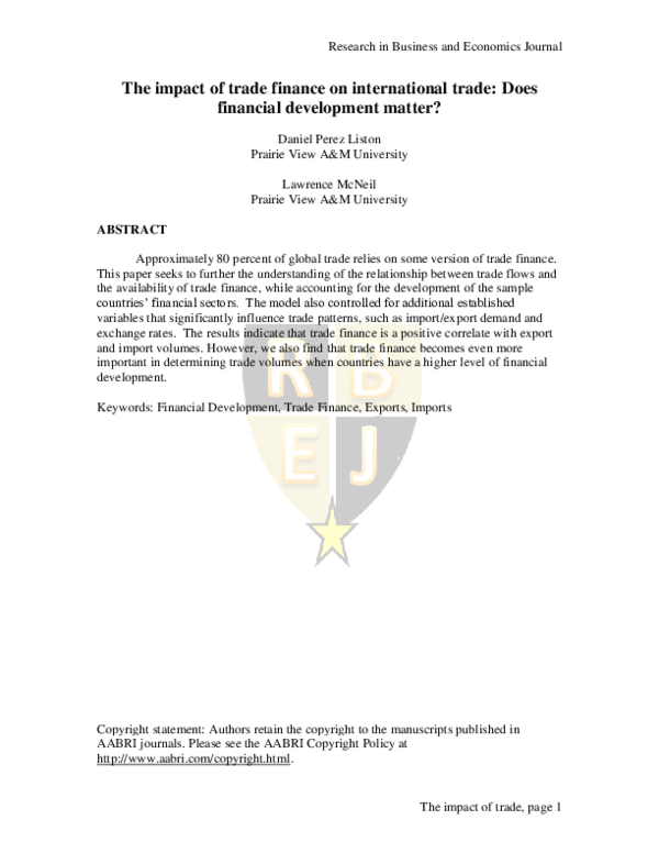 (PDF) The impact of trade finance on international trade: Does ...