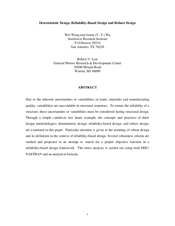 (PDF) Deterministic Design, Reliability-Based Design and Robust Design