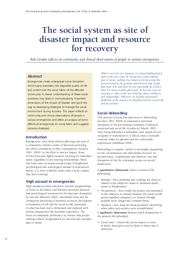 (PDF) The Social System as Site of Disaster Impact and Resource for ...