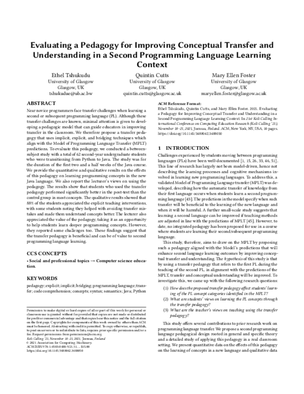 (PDF) Evaluating a Pedagogy for Improving Conceptual Transfer and ...