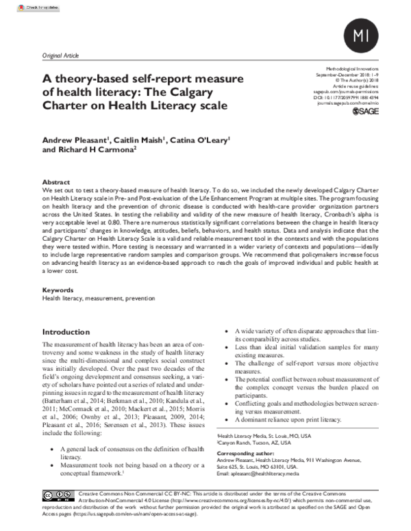 (PDF) A theory-based self-report measure of health literacy: The ...