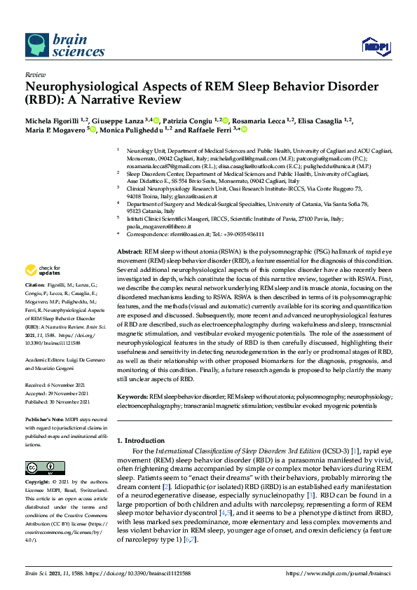 (PDF) Neurophysiological Aspects of REM Sleep Behavior Disorder (RBD
