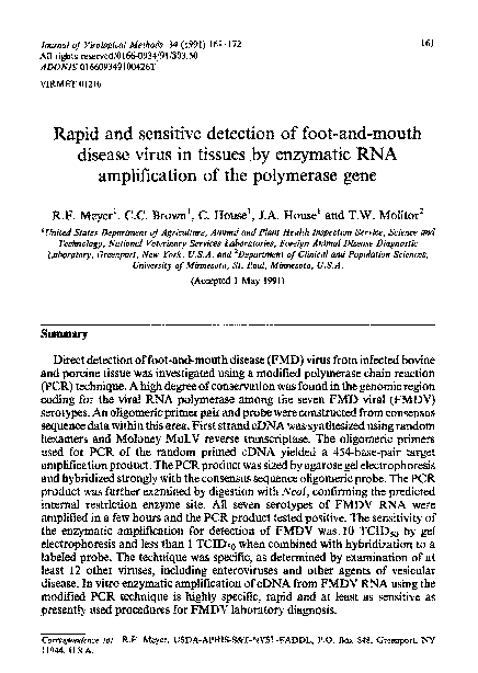(PDF) Rapid and sensitive detection of foot-and-mouth disease virus in ...