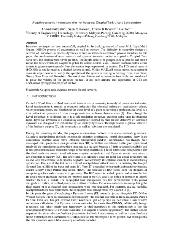 (PDF) Adaptive Dynamic Inverse Controller for Advanced Coupled Tank ...