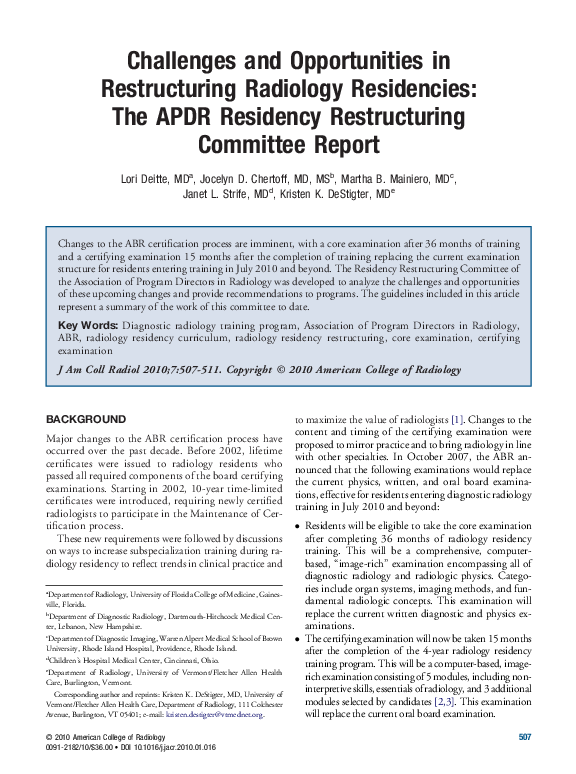 (PDF) Challenges and Opportunities in Restructuring Radiology ...