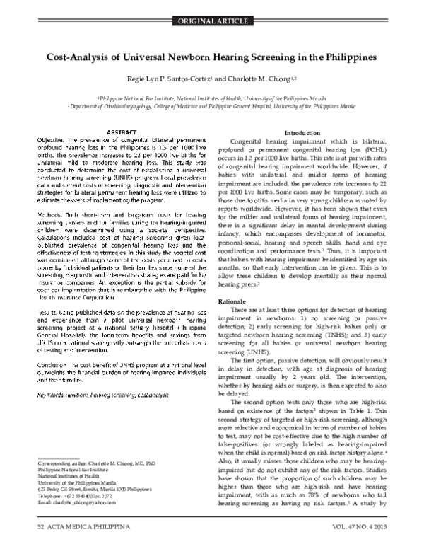 (PDF) Cost-Analysis of Universal Newborn Hearing Screening in the ...