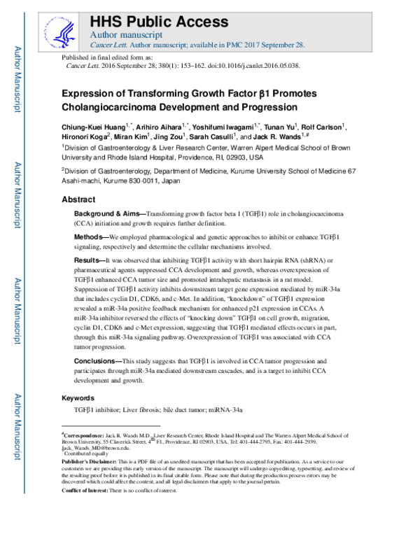 (PDF) Expression of transforming growth factor β1 promotes ...