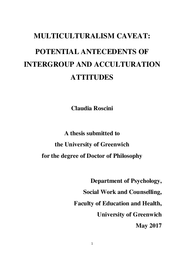 (PDF) Multiculturalism caveat : potential antecedents of intergroup and ...