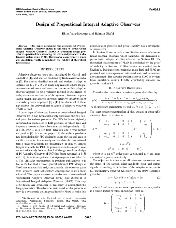 (PDF) Design of Proportional Integral Adaptive Observer
