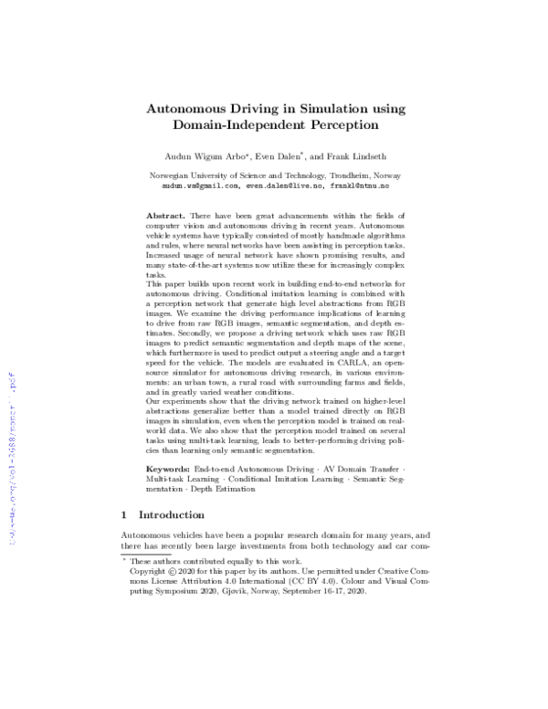 (PDF) Autonomous Driving in Simulation using Domain-Independent Perception