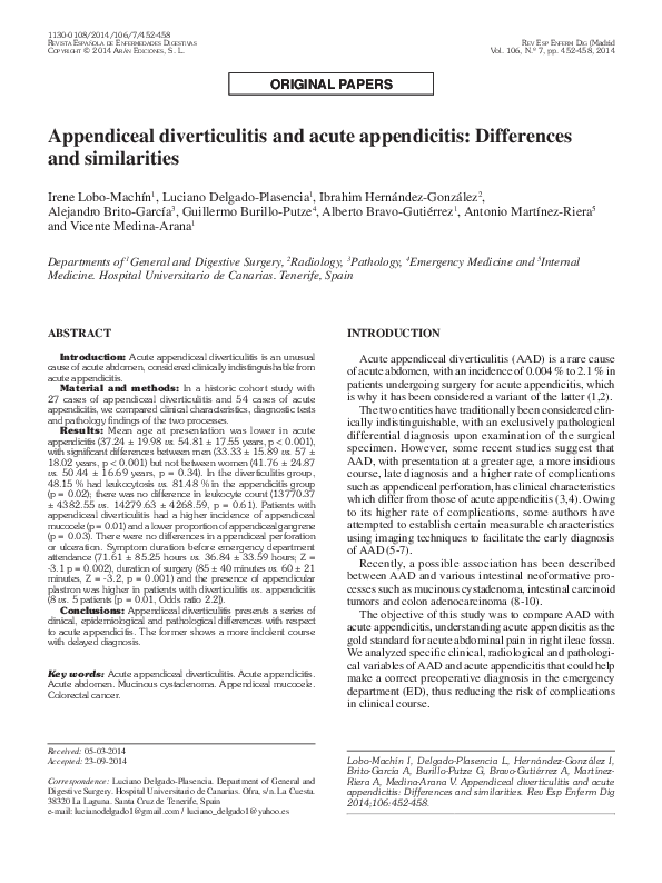 (PDF) Appendiceal diverticulitis and acute appendicitis: differences ...
