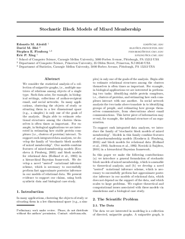 (PDF) Stochastic block models of mixed membership