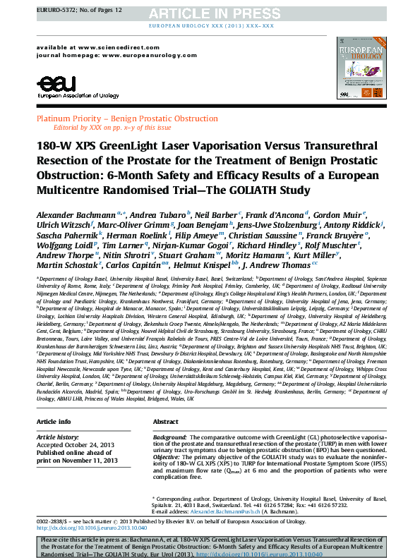 (PDF) 180-W XPS GreenLight Laser Vaporisation Versus Transurethral ...