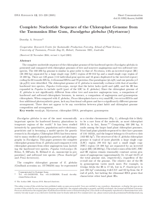 (PDF) Complete nucleotide sequence of the chloroplast genome from the ...
