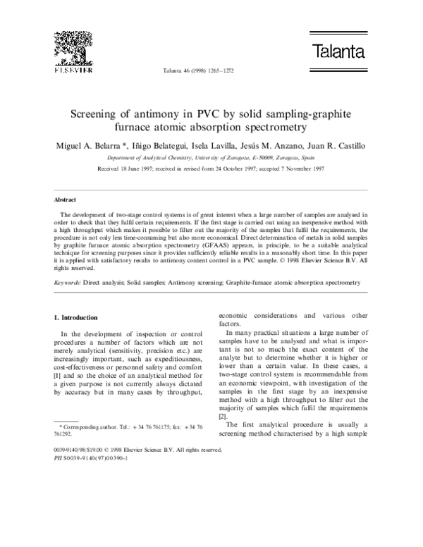 (PDF) Screening of antimony in PVC by solid samplinggraphite furnace