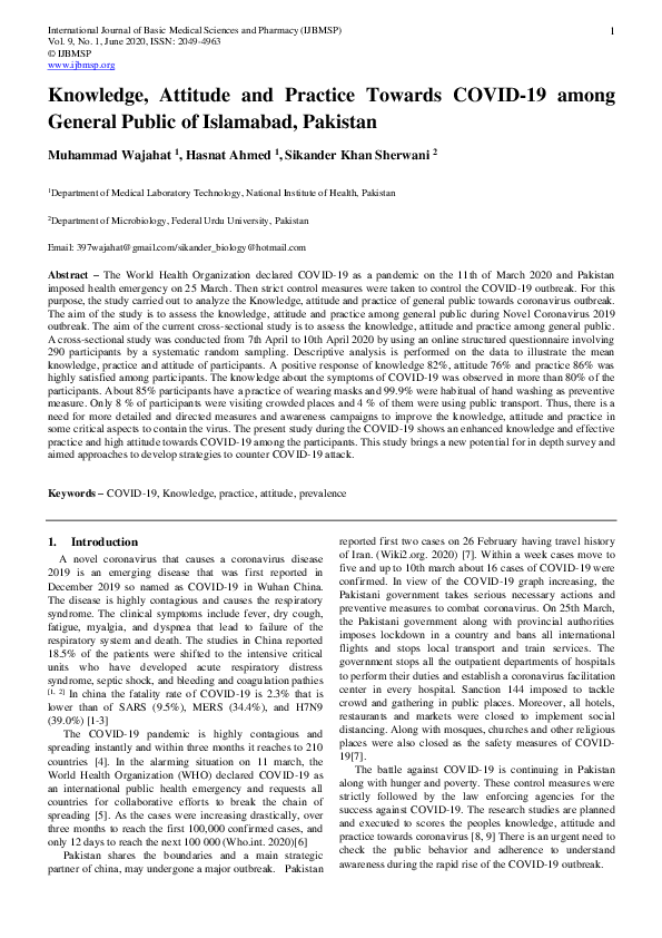 (PDF) Knowledge, Attitude and Practice Towards COVID-19 among General ...