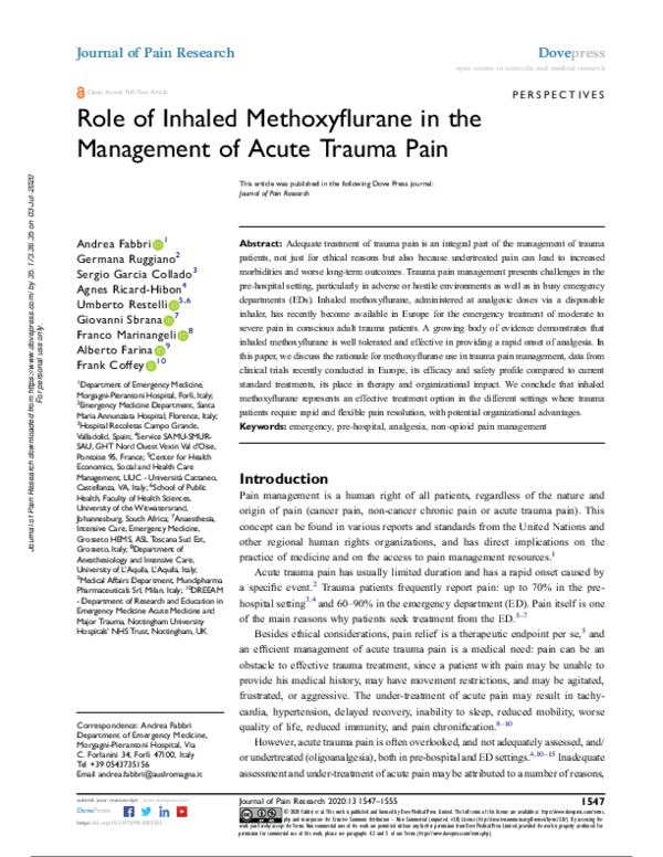 (PDF) Role of Inhaled Methoxyflurane in the Management of Acute Trauma Pain