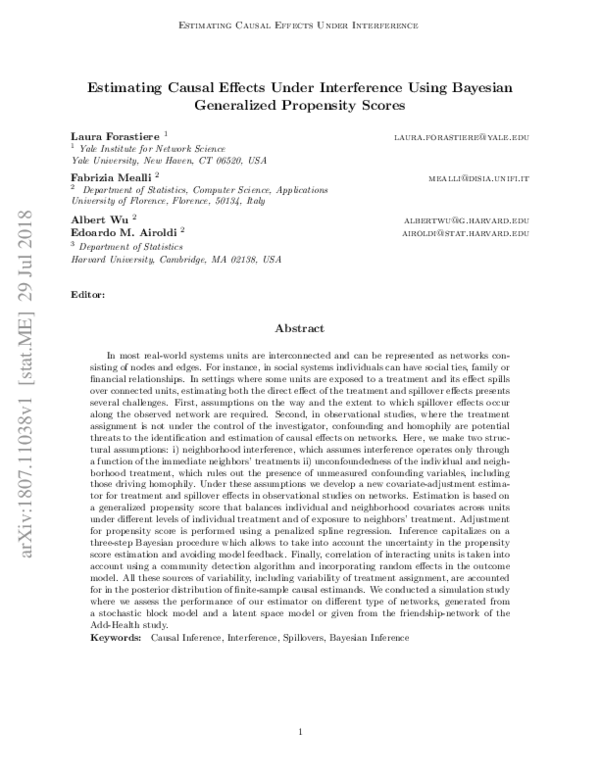 (PDF) Estimating Causal Effects Under Interference Using Bayesian ...