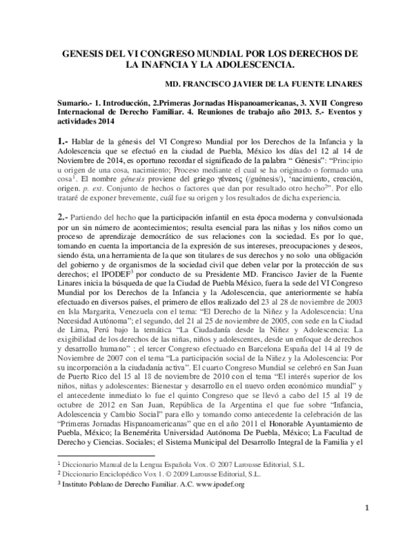 (PDF) Génesis del VI Congreso mundial por los derechos de la infancia y ...