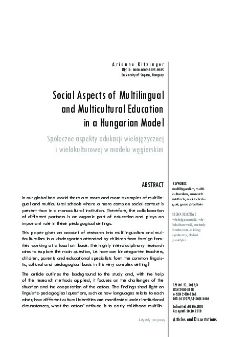 Social Aspects of Multilingual and Multicultural Education in a Hungarian Model