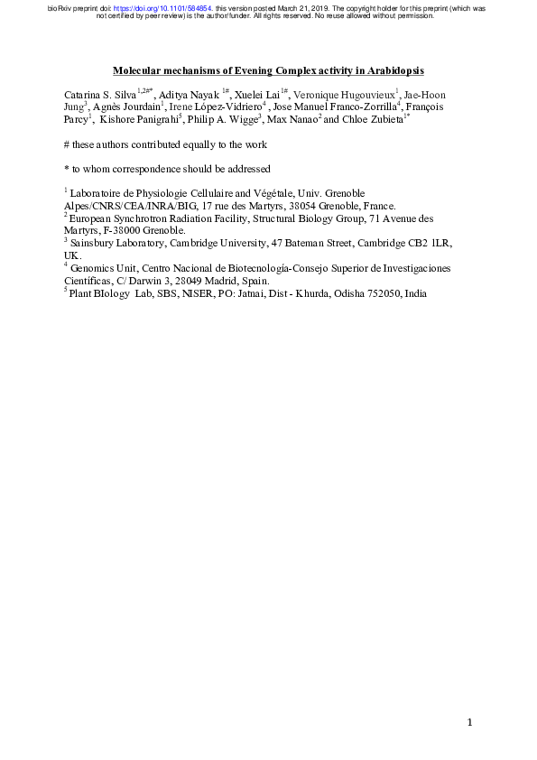 (PDF) Molecular mechanisms of Evening Complex activity in Arabidopsis