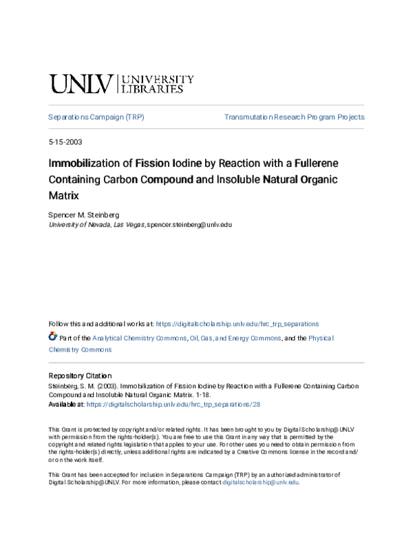 (PDF) Immobilization of Fission Iodine by Reaction with a Fullerene ...