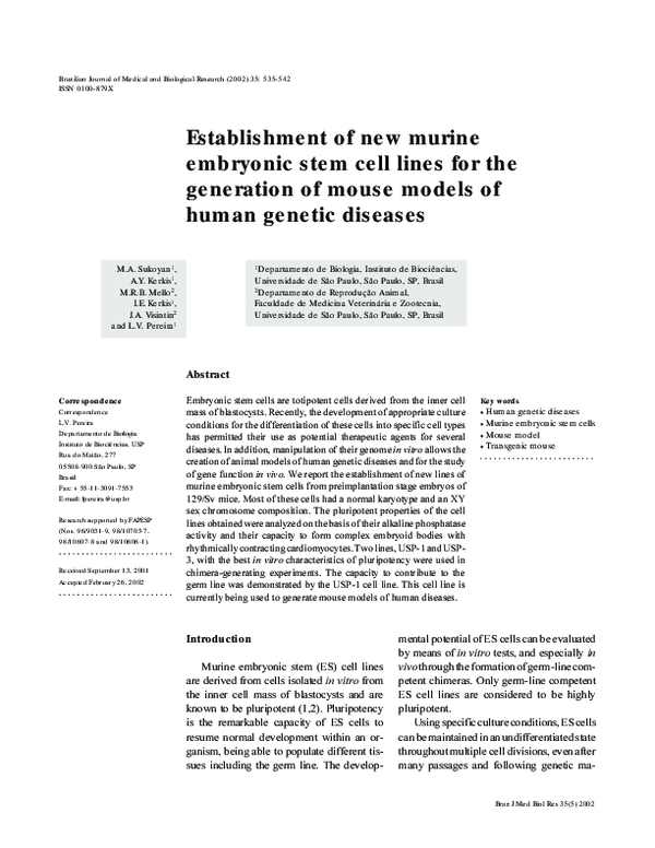 (PDF) Establishment of new murine embryonic stem cell lines for the ...
