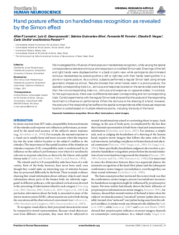 (PDF) Hand posture effects on handedness recognition as revealed by the ...