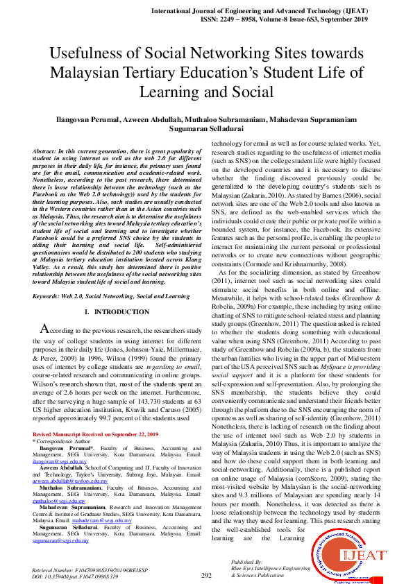 (PDF) Usefulness of Social Networking Sites towards Malaysian Tertiary ...