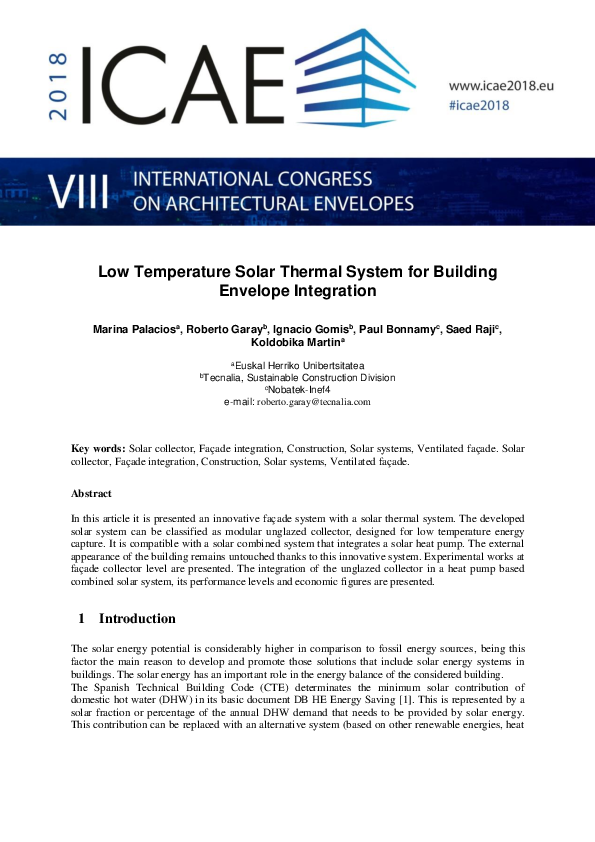 (PDF) Low Temperature Solar Thermal System for Building Envelope ...